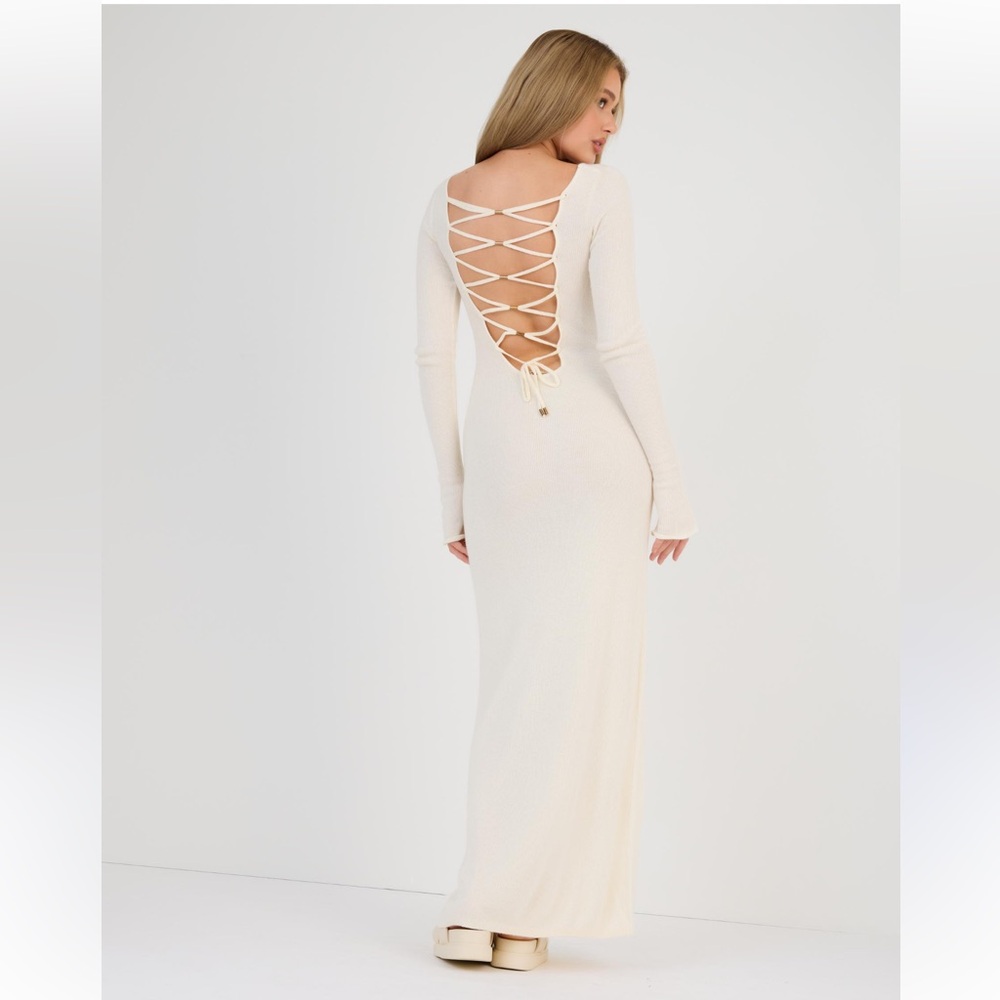 New Elegant White Lace-Up Dress